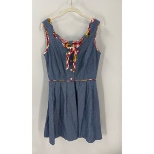 Leslie lucks vintage bohemian cottage, core grannycore cotton denim dress 8